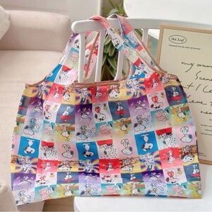 Snoopy Colorful Foldable Shopping Tote Bag - Pink Purple Multi